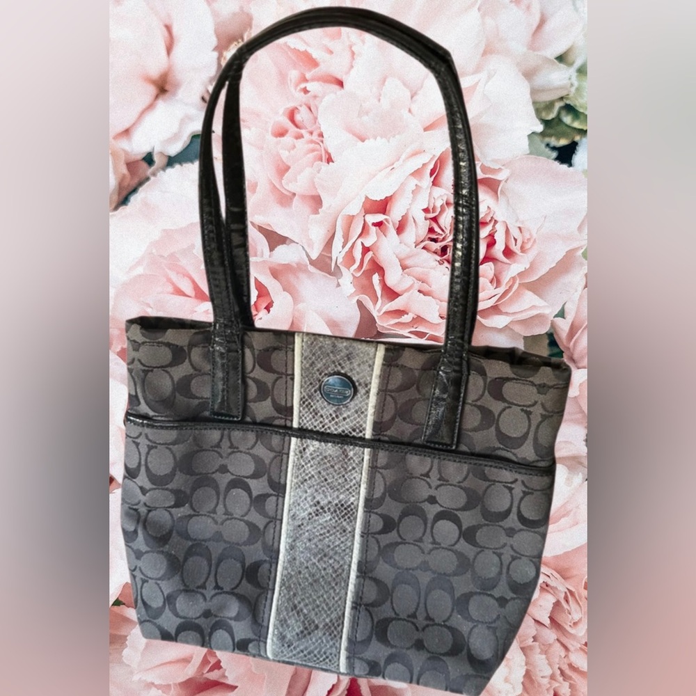 COACH Black Signature C with Python Stripe Shoulder Bag/Tote No. G1360-F25706